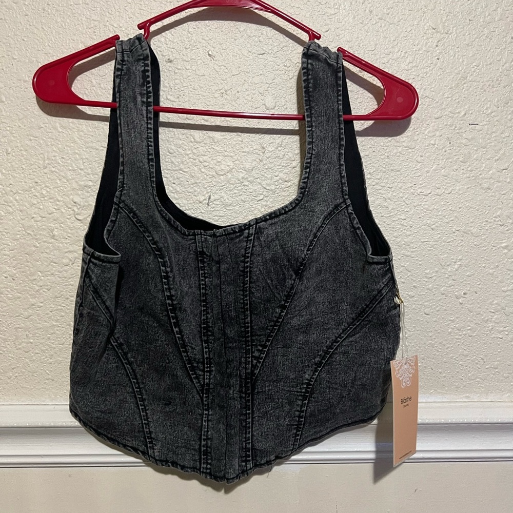 Gray Denim Corset Top